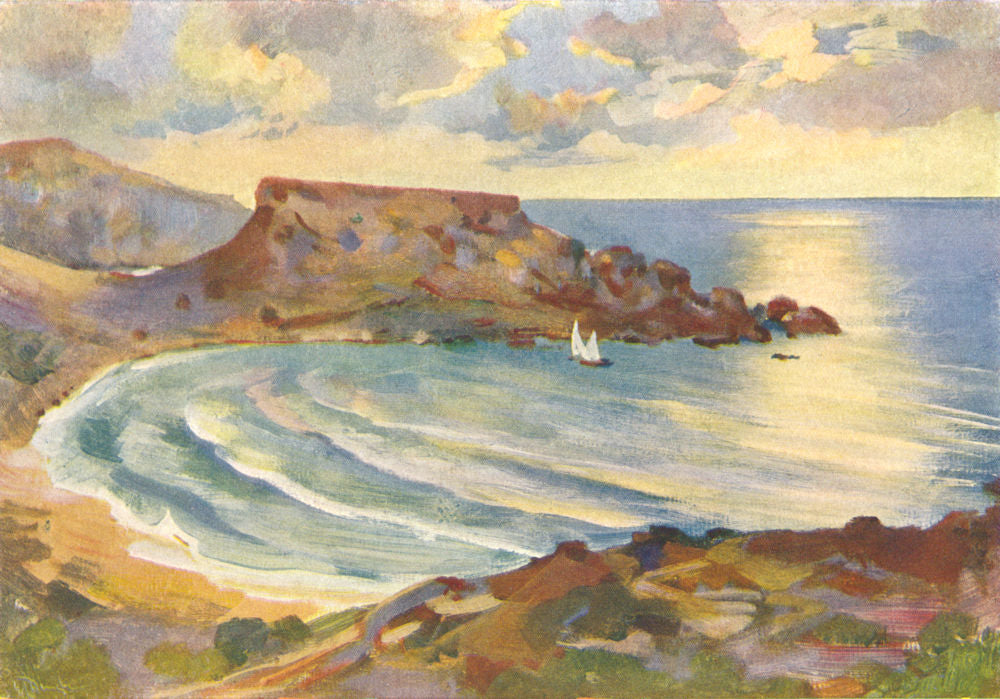 MALTA. Popular bathing beach at Ghain-Tuffieha (Dingli) 1927 old vintage print